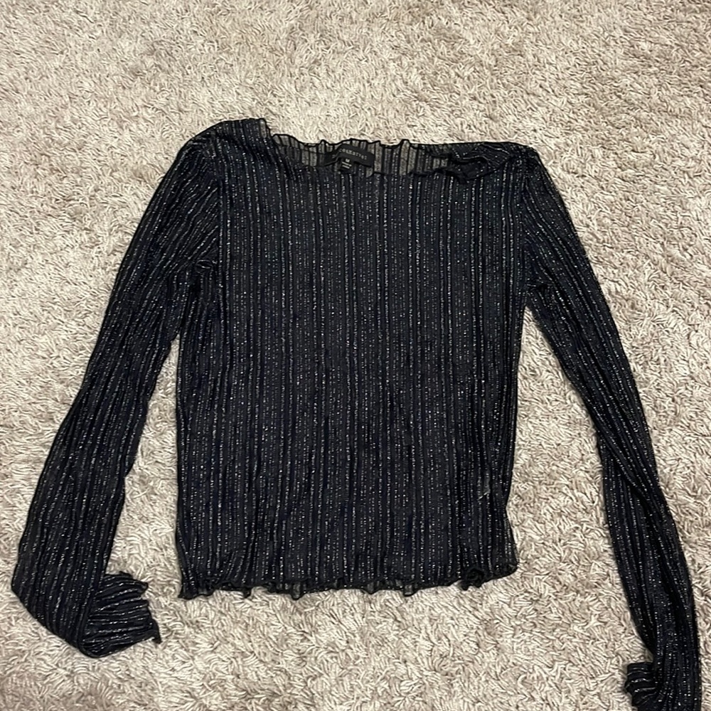 Black sheer sparkly long sleeve top